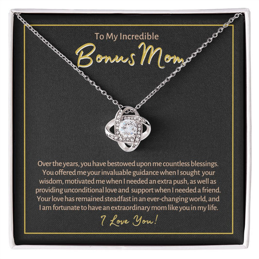 1 To My Mom, From Daughter, Love Knot Necklace, & Message Card Gift - Lainey Brooke Jewelry
