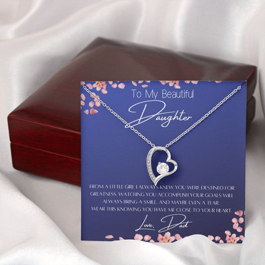 To My Daughter, From Dad, Forever Love Necklace, and Message Gift Box