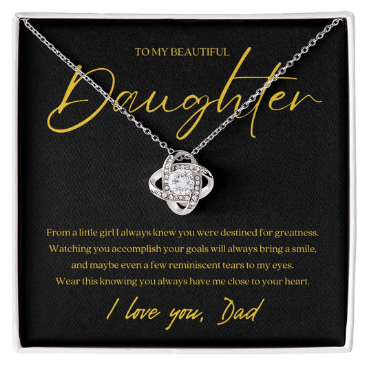 To Daughter, From Dad, Love Knot Necklace & Message Card Gift,Black Gold - Lainey Brooke Jewelry