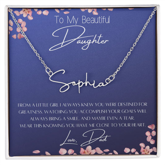 To My Daughter From Dad Dark Blue To My Daughter, From Dad, Signature Style Name Necklace, and Message Gift Box - Lainey Brooke Jewelry