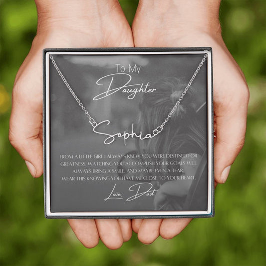 To My Daughter, From Dad, Signature Script Name Necklace, and Message Gift Box - Lainey Brooke Jewelry