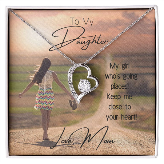 To My Daughter From mom girl on road To My Daughter, From Mom, Forever Love Necklace, and Message Gift Box - Lainey Brooke Jewelry