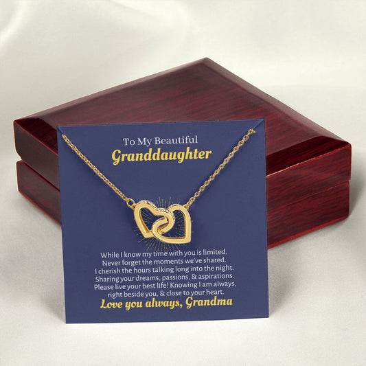 To My Granddaughter, From Grandma, Interlocking Hearts Necklace, and Message Card Gift Box - Lainey Brooke Jewelry