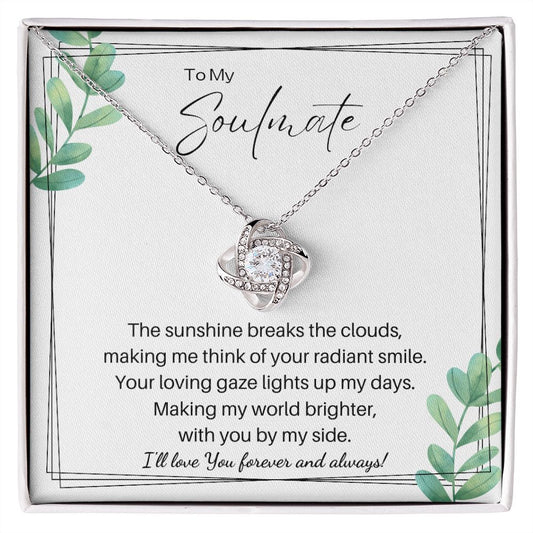 To My Soulmate, Love Knot Necklace and Message Card Gift, White Leaf - Lainey Brooke Jewelry