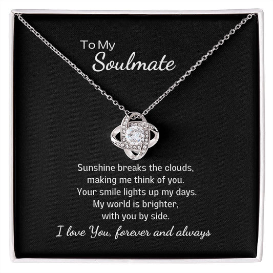 To My Soulmate, Love Knot Necklace & Message Card Gift,Black Sunshine Smile - Lainey Brooke Jewelry