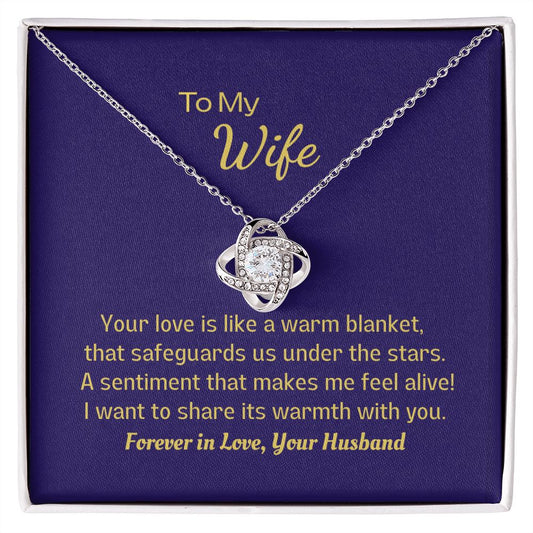 To My Wife, From Husband, Love Knot Necklace & Card Gift, Blue Blanket - Lainey Brooke Jewelry