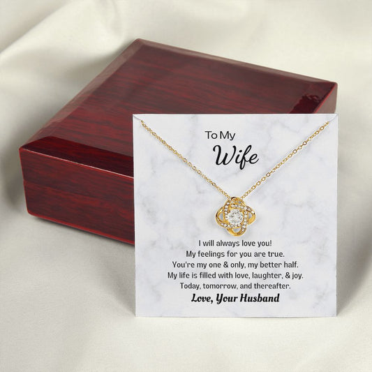To My Wife, From Husband Love Knot Necklace Message Card Gift, Carrara - Lainey Brooke Jewelry